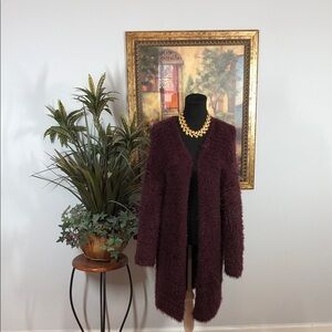 Chelsea28 Dark Purple Fuzzy Open Cardigan Size XS long sleeve Dark Academia